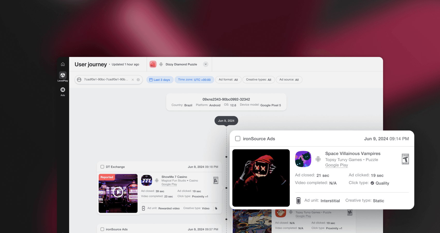 Screenshot der Benutzerreise-Zeitleiste