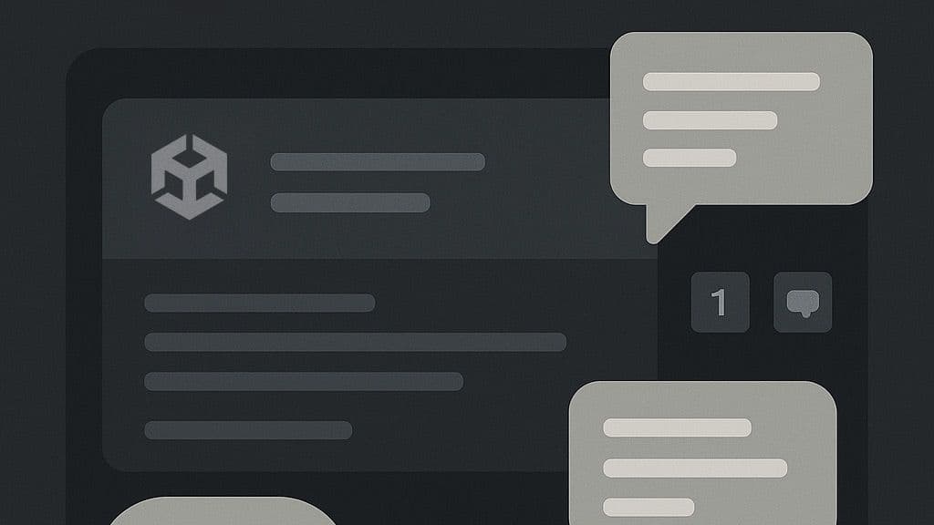 A minimalist, dark-themed graphic representing a community forum or discussion board for Unity developers.