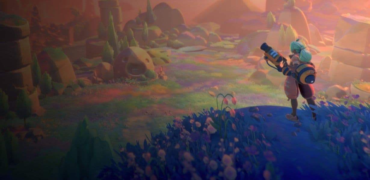 Slime Rancher Figur schaut in die Ferne