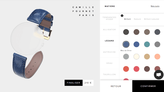 Online shopping window where you can configure your watch colour and material